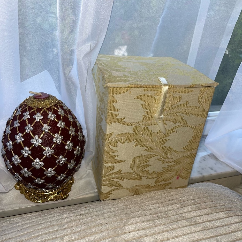 Easter Faberge STYLE  Egg Candle Dark Red burgundy Unused with box
